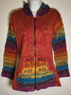 Greater Good Network Made in Nepal Colorful Patch Embroidered Hoodie size Small
